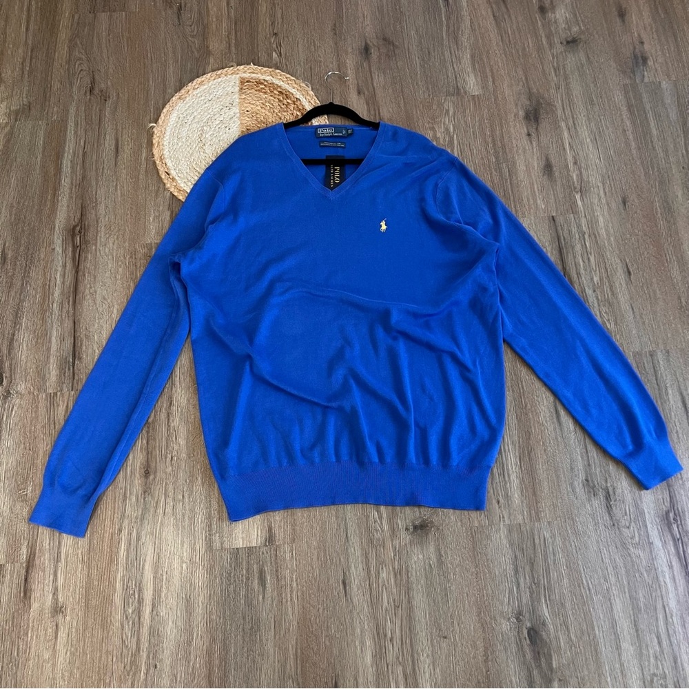 POLO RALPH LAUREN 100% Pima Cotton Mens Vneck Pony Sweater NWT